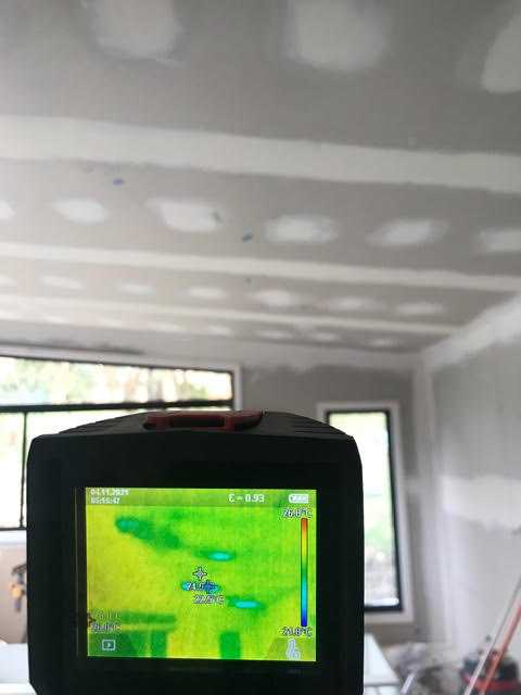 Thermal imaging showing a wet patch on a brand new ceiling